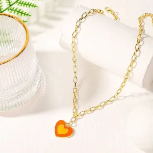 Orange Enamel & 18K Gold-Plated Heart Pendant Necklace