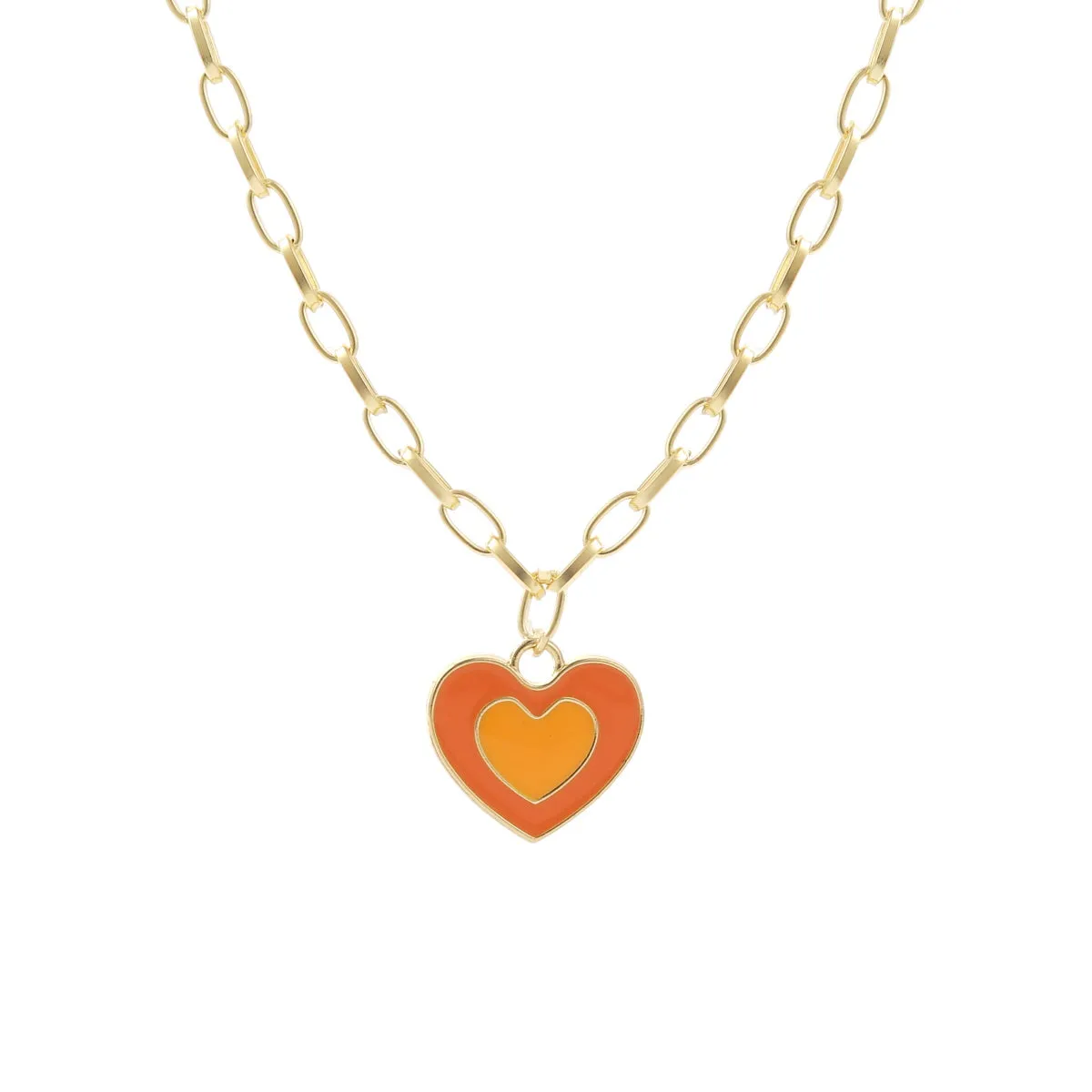 Orange Enamel & 18K Gold-Plated Heart Pendant Necklace