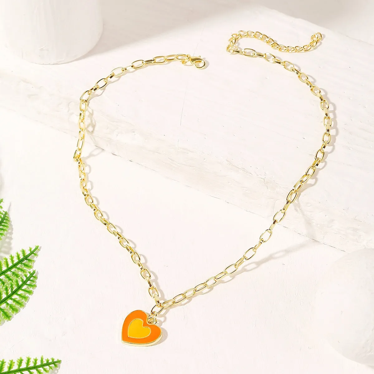 Orange Enamel & 18K Gold-Plated Heart Pendant Necklace