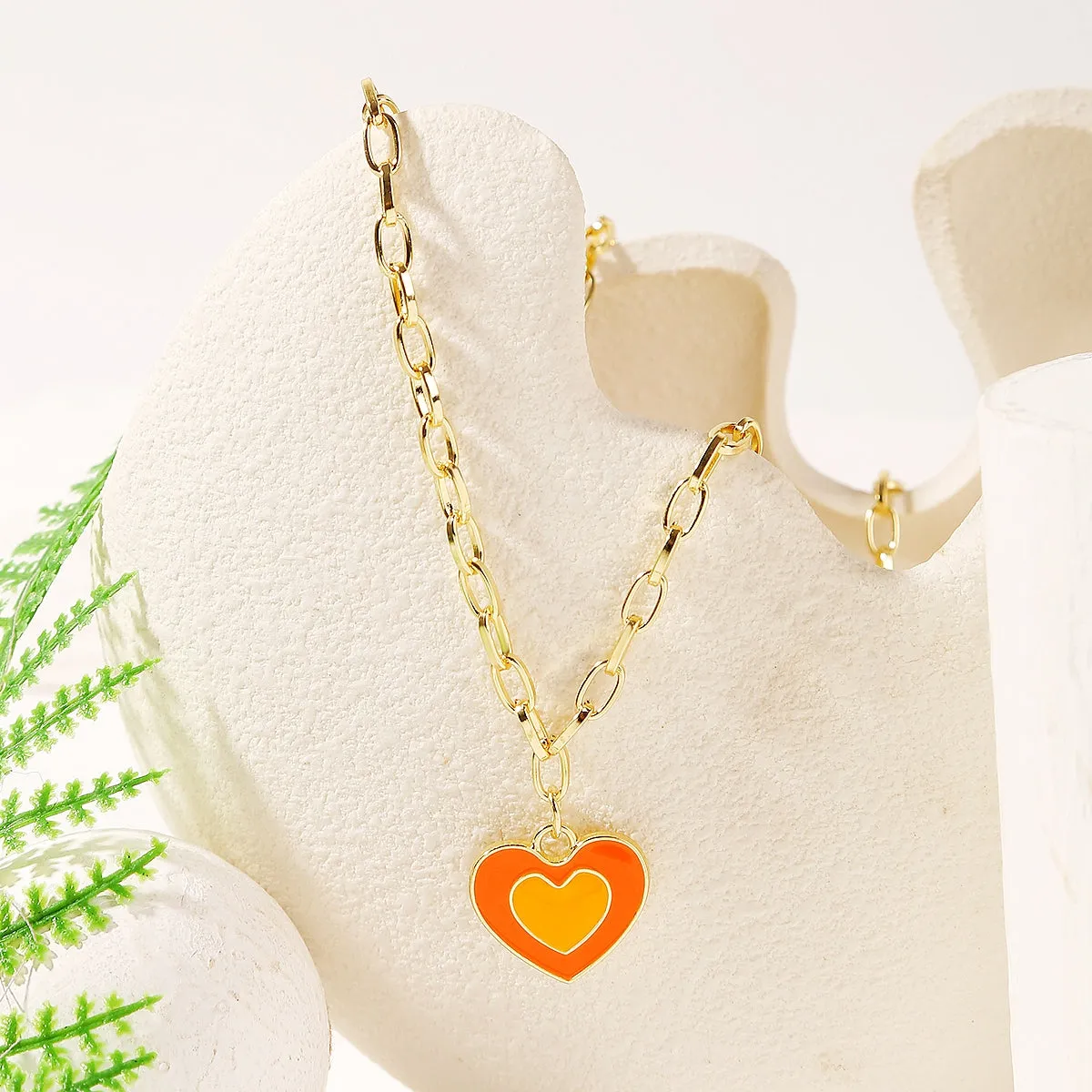 Orange Enamel & 18K Gold-Plated Heart Pendant Necklace