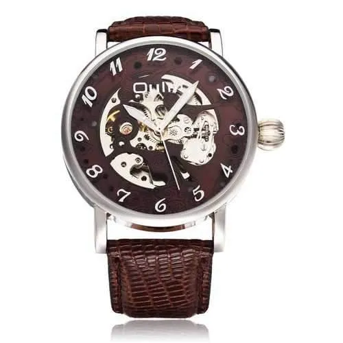 OULM Fashionable Mechanical Big Dial Men PU Leather Strap Wrist Watch