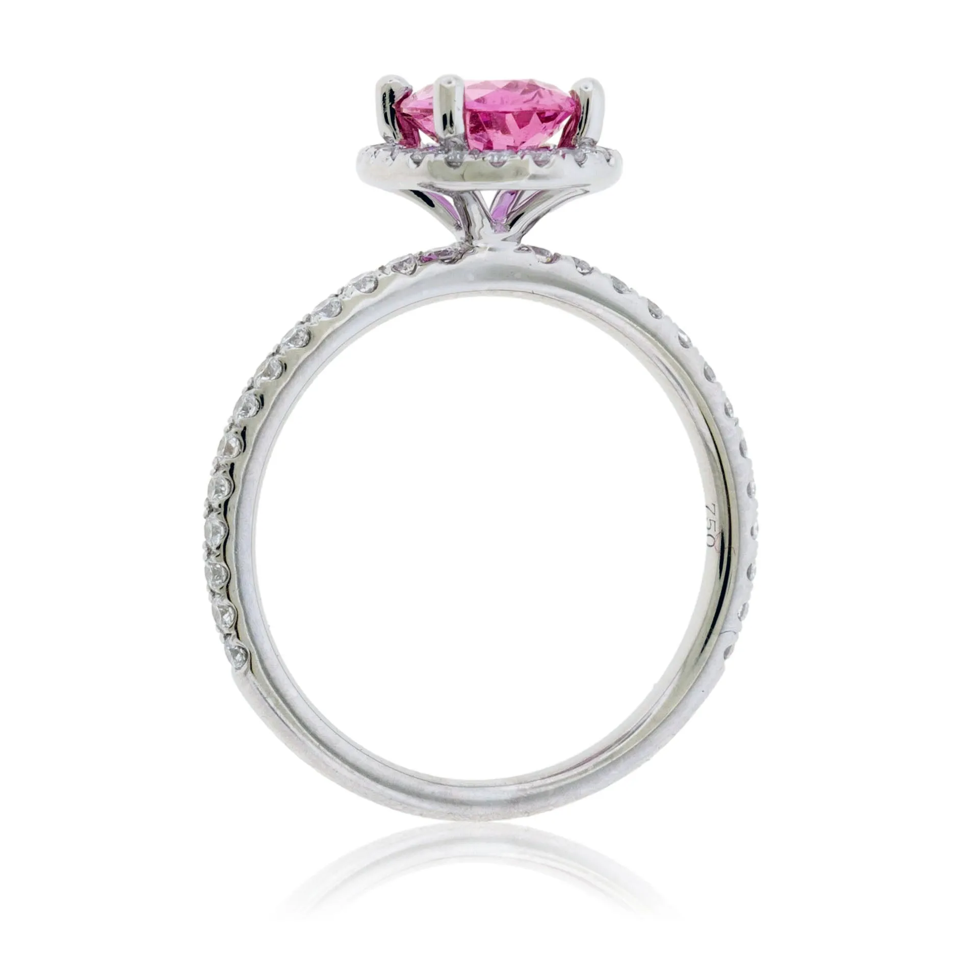 Oval Shaped Pink Sapphire Diamond Halo Ring