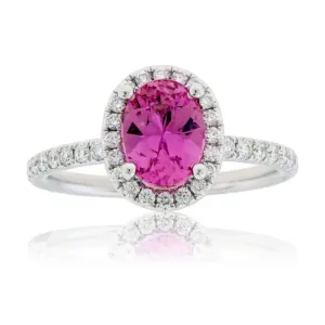 Oval Shaped Pink Sapphire Diamond Halo Ring