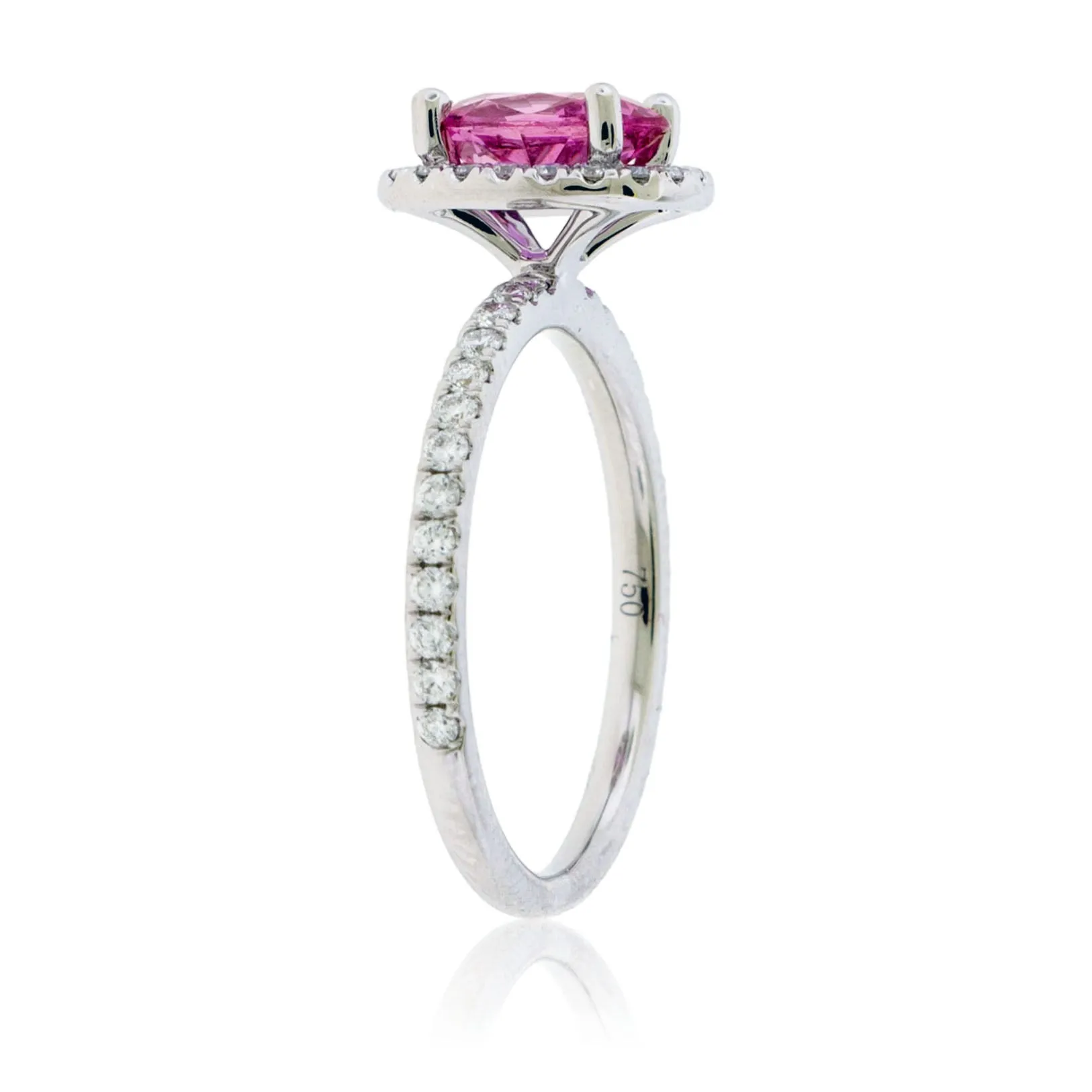 Oval Shaped Pink Sapphire Diamond Halo Ring