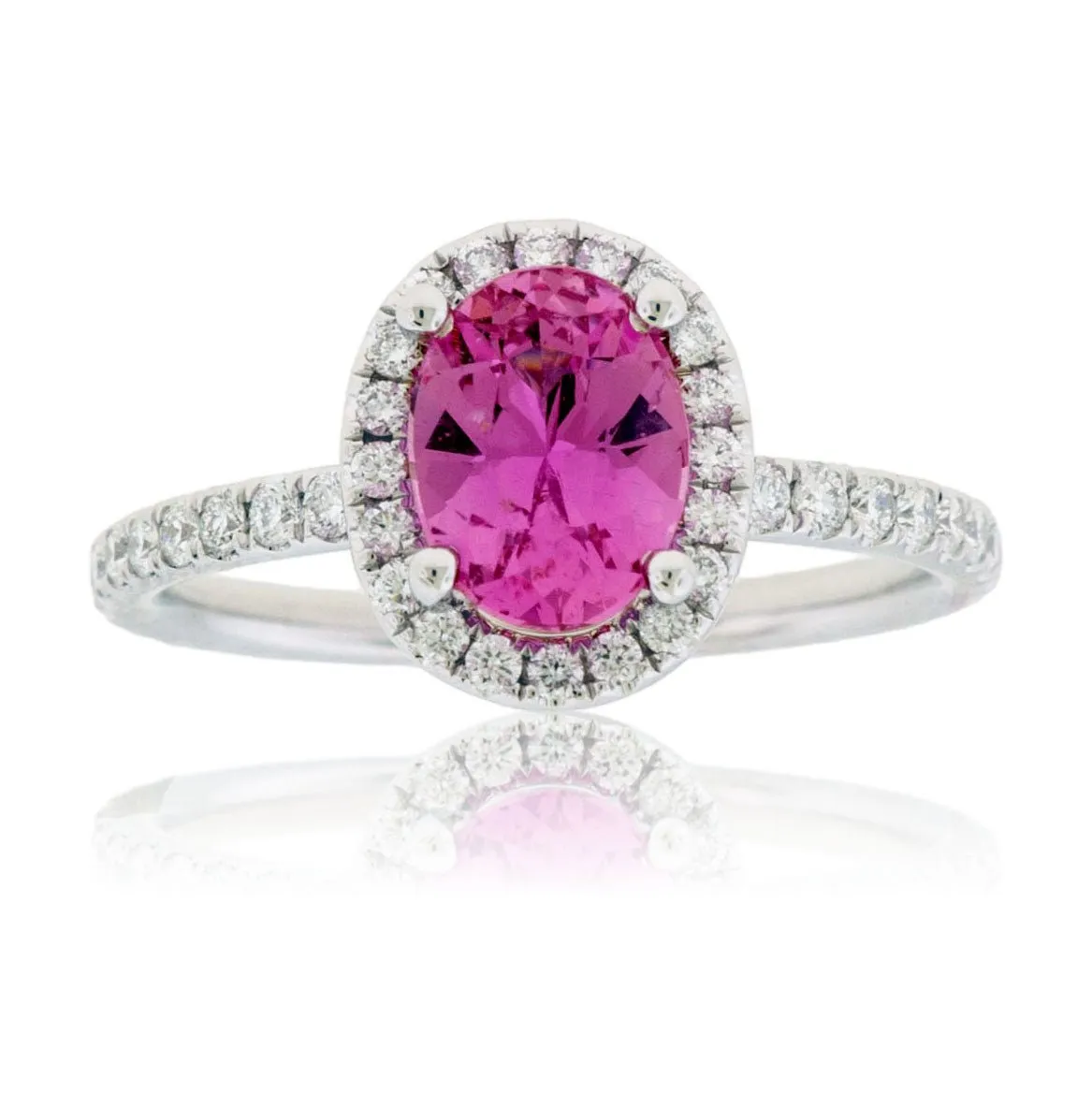 Oval Shaped Pink Sapphire Diamond Halo Ring
