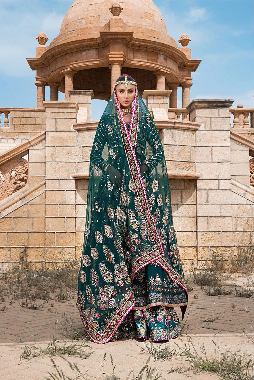 Pakistani Bridal Dress in Green Lehenga Frock Style