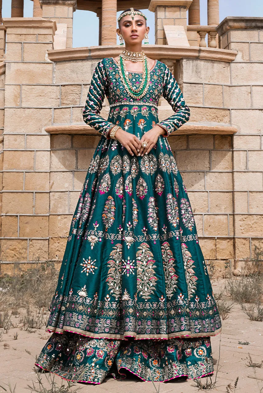 Pakistani Bridal Dress in Green Lehenga Frock Style
