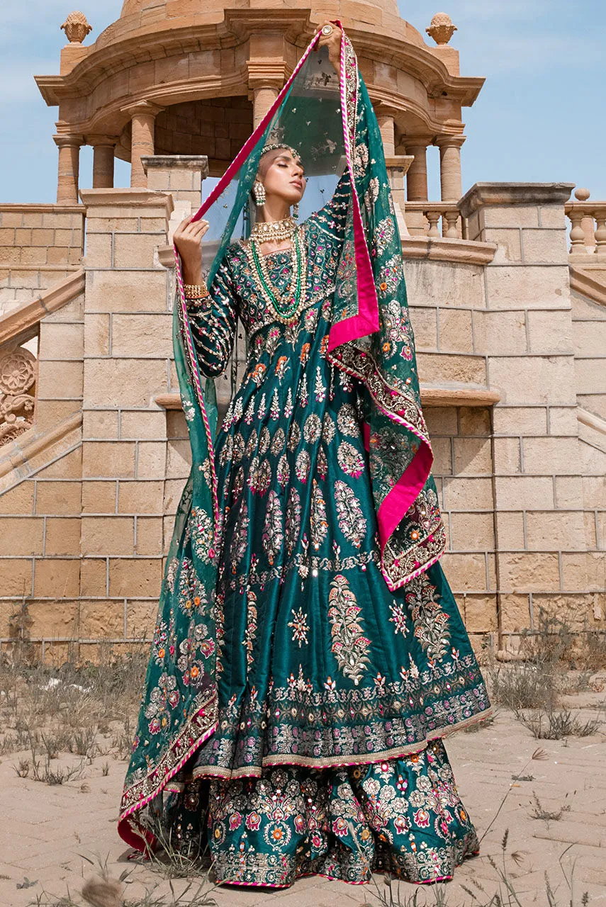 Pakistani Bridal Dress in Green Lehenga Frock Style