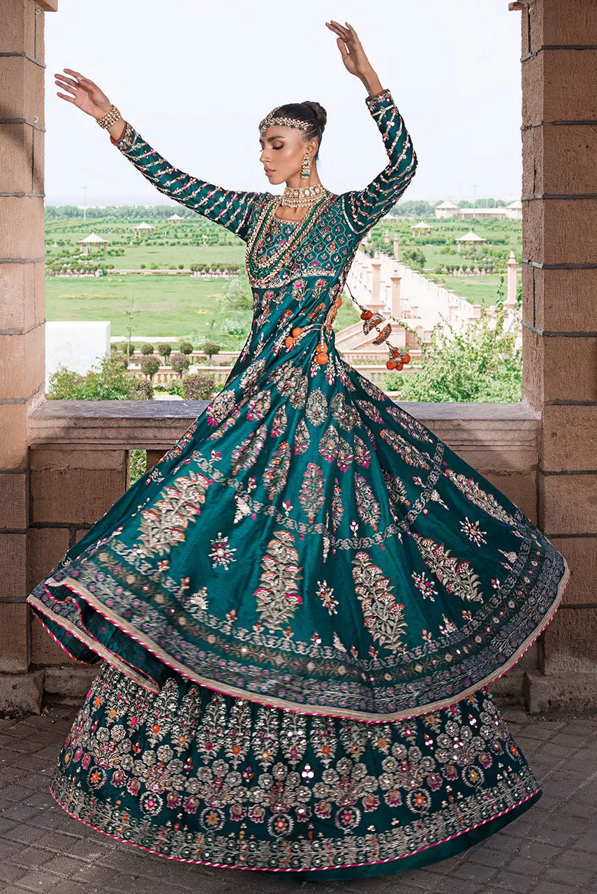Pakistani Bridal Dress in Green Lehenga Frock Style