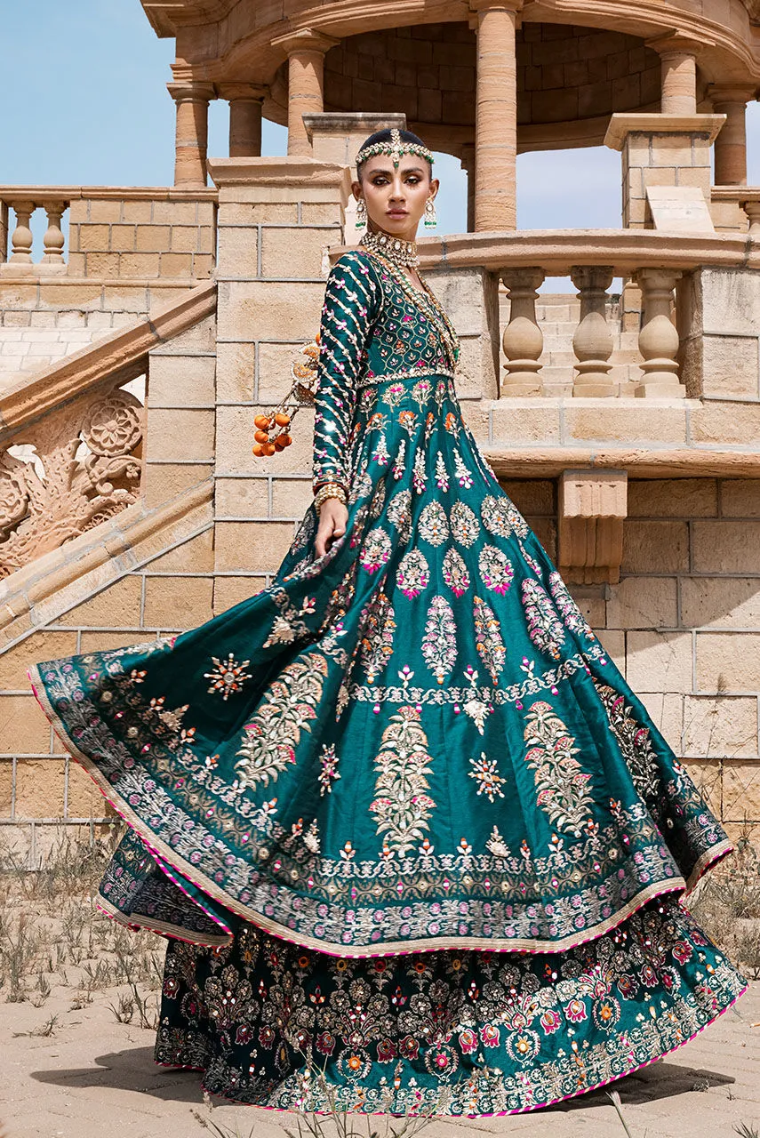 Pakistani Bridal Dress in Green Lehenga Frock Style