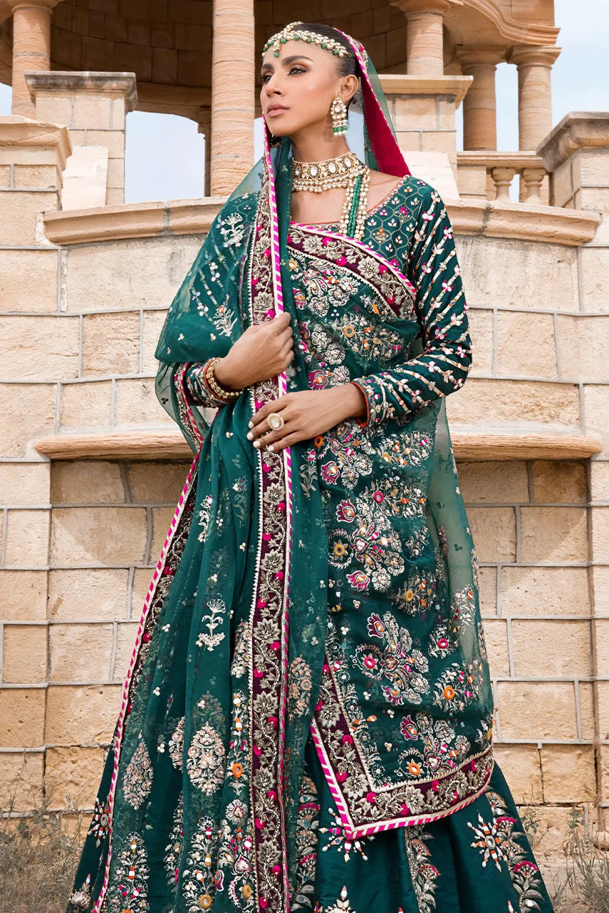 Pakistani Bridal Dress in Green Lehenga Frock Style