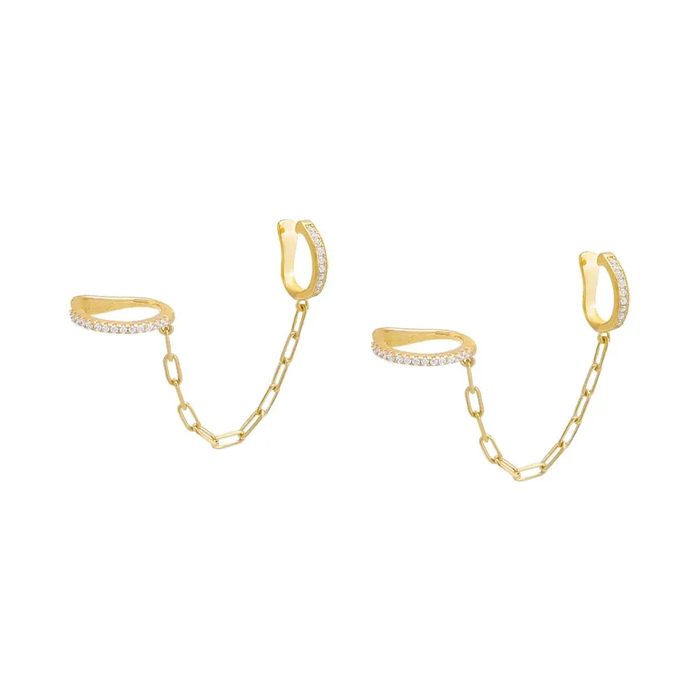 Pavé Double Link Chain Ear Cuff Earring