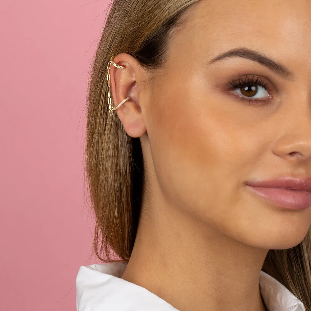 Pavé Double Link Chain Ear Cuff Earring