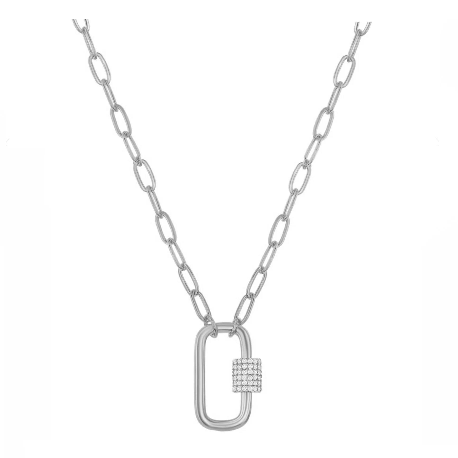 Pave Link Paperclip Chain Necklace