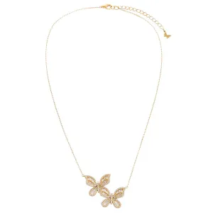 Pave X Baguette Double Butterfly Necklace