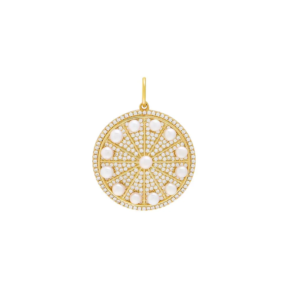 Pave X Pearls Medallion Necklace Charm