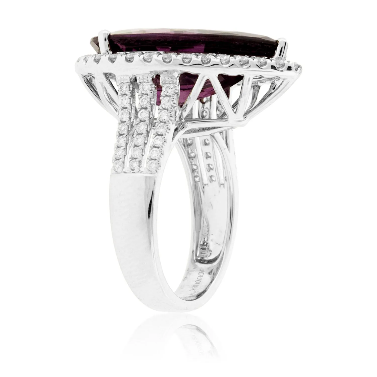 Pear Rhodolite Garnet and Diamond Halo Ring