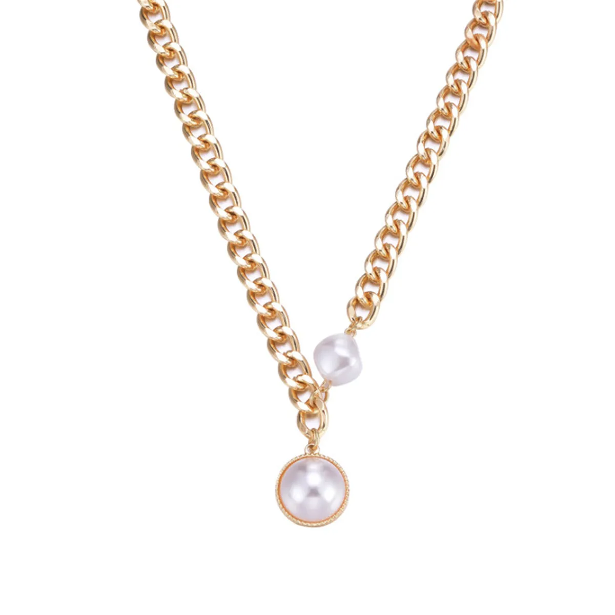 Pearl & 18K Gold-Plated Chain Asymmetrical Round Pendant Necklace