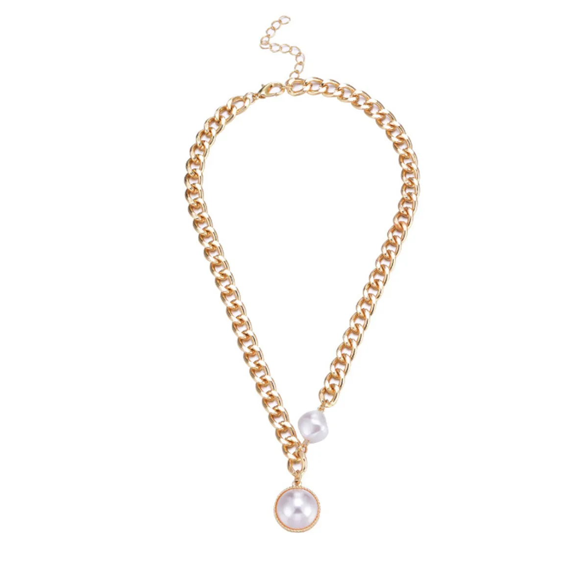 Pearl & 18K Gold-Plated Chain Asymmetrical Round Pendant Necklace