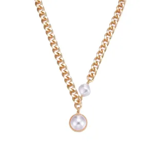 Pearl & 18K Gold-Plated Chain Asymmetrical Round Pendant Necklace