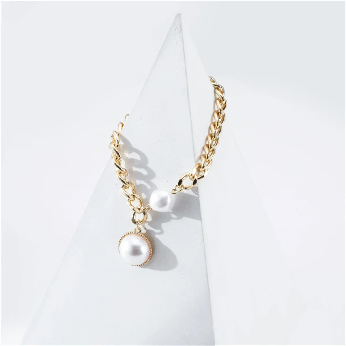 Pearl & 18K Gold-Plated Chain Asymmetrical Round Pendant Necklace