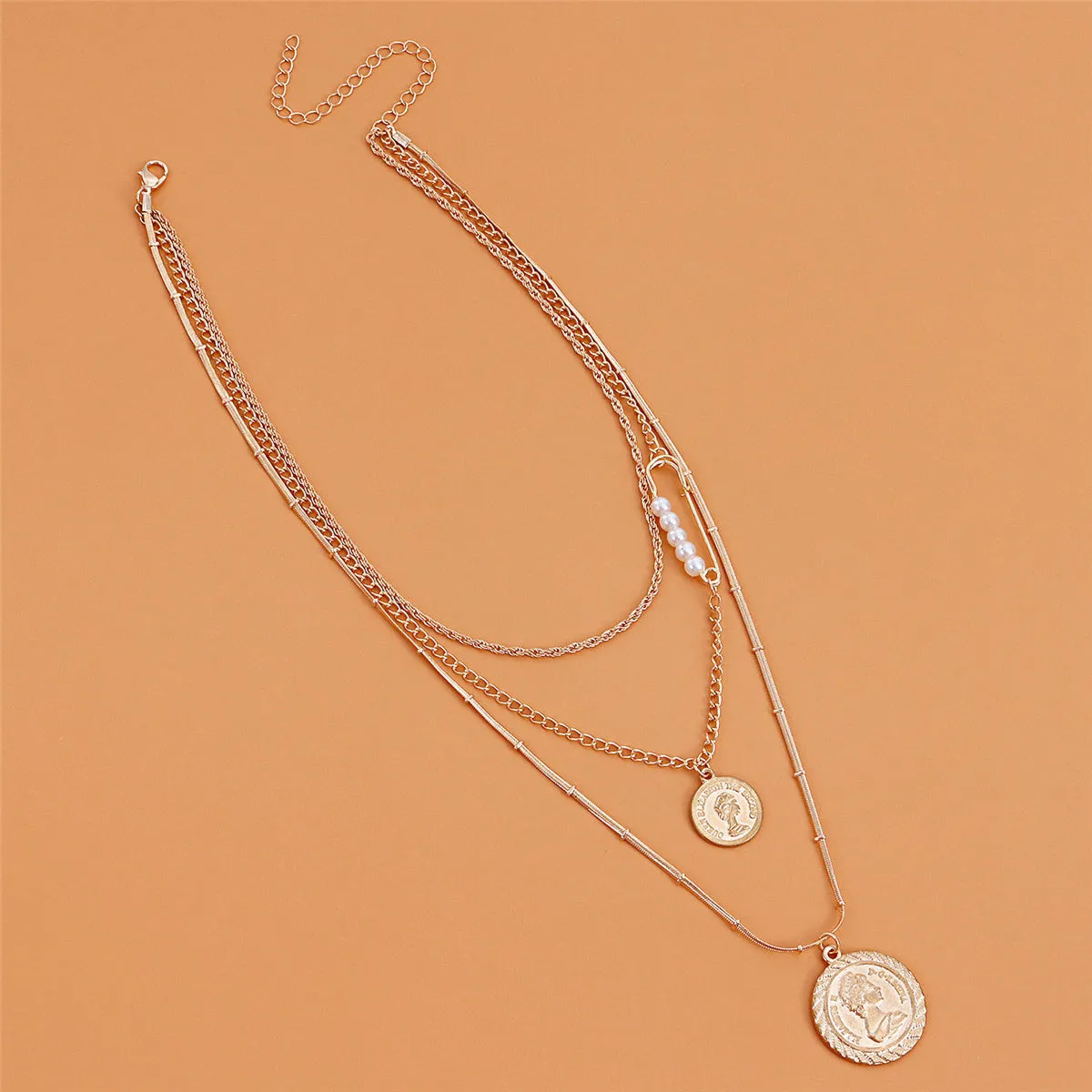 Pearl & 18K Gold-Plated Coin Pendant Layered Necklace