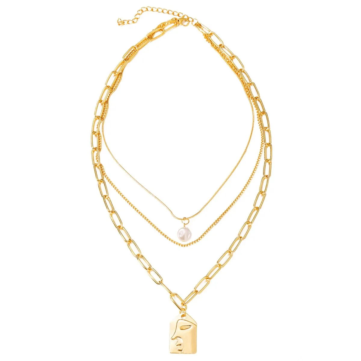 Pearl & 18K Gold-Plated Embossed Face Pendant Necklace
