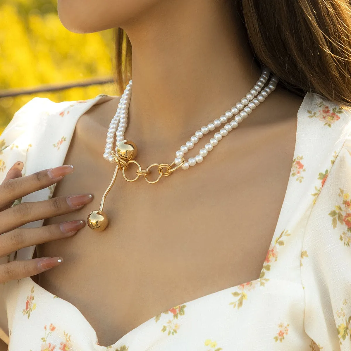 Pearl & 18K Gold-Plated Layered Lariat Necklace