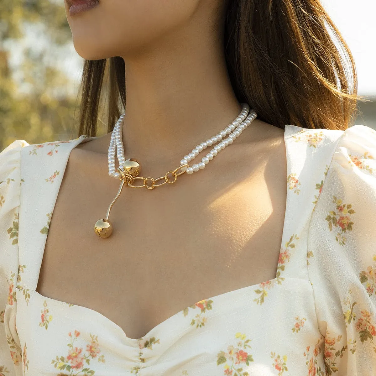 Pearl & 18K Gold-Plated Layered Lariat Necklace