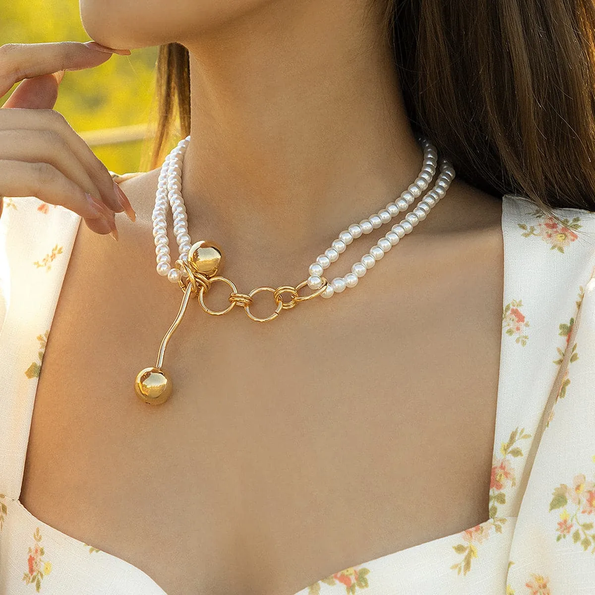Pearl & 18K Gold-Plated Layered Lariat Necklace