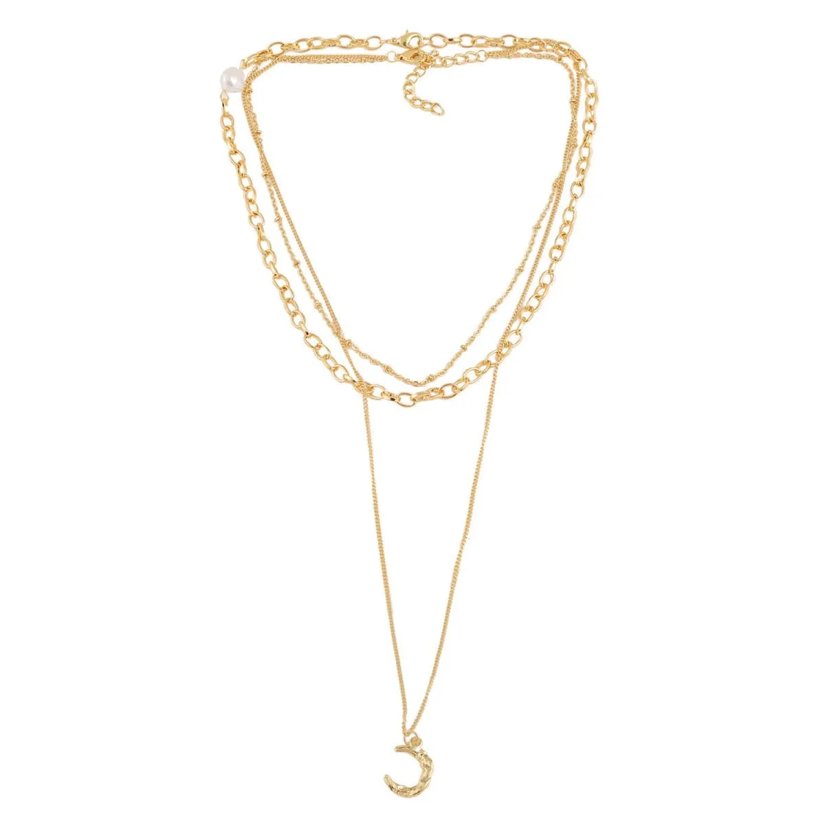 Pearl & 18K Gold-Plated Moon Pendant Necklace Set