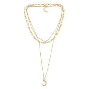 Pearl & 18K Gold-Plated Moon Pendant Necklace Set