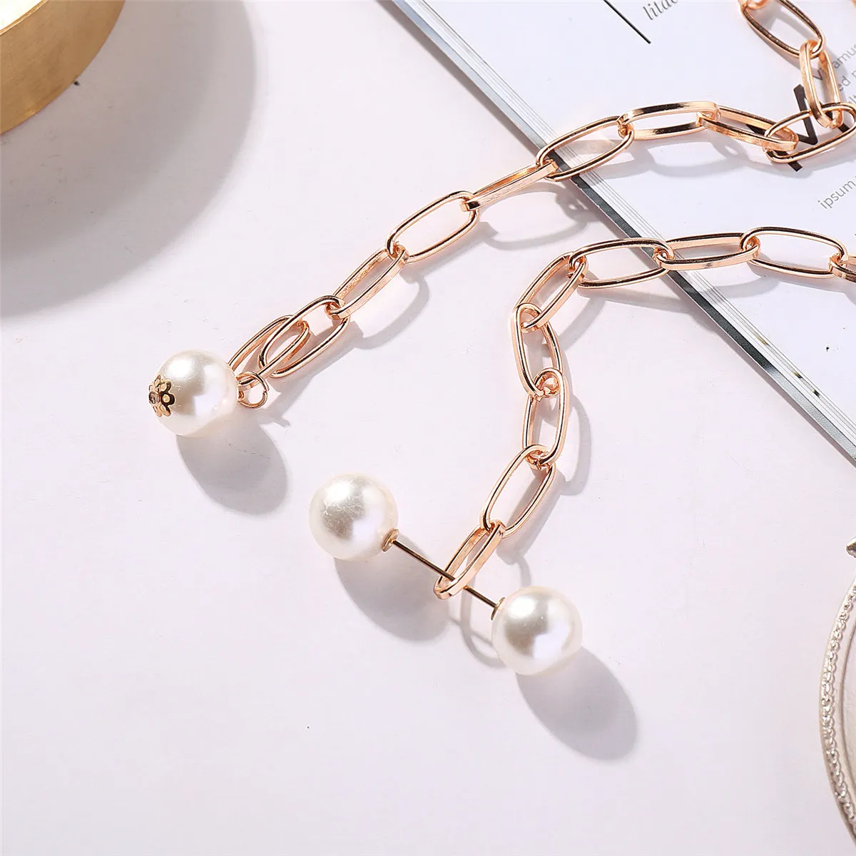 Pearl & 18K Gold-Plated Paper Clip Chain Lariat Necklace