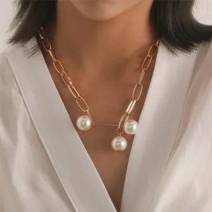 Pearl & 18K Gold-Plated Paper Clip Chain Lariat Necklace