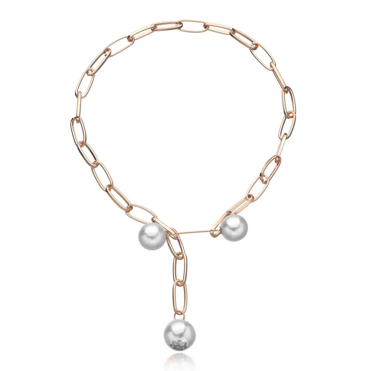 Pearl & 18K Gold-Plated Paper Clip Chain Lariat Necklace