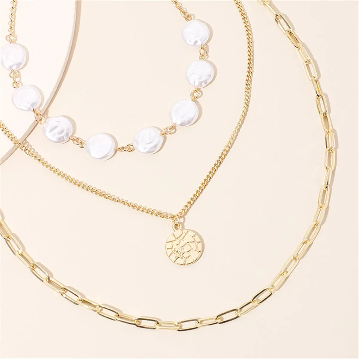 Pearl & 18K Gold-Plated Sequin Triple-Layer Necklace Set