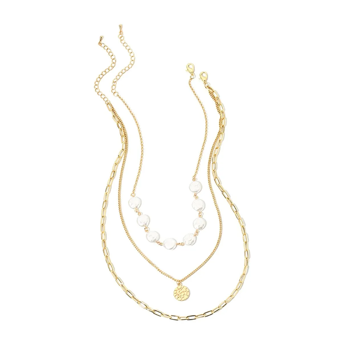 Pearl & 18K Gold-Plated Sequin Triple-Layer Necklace Set