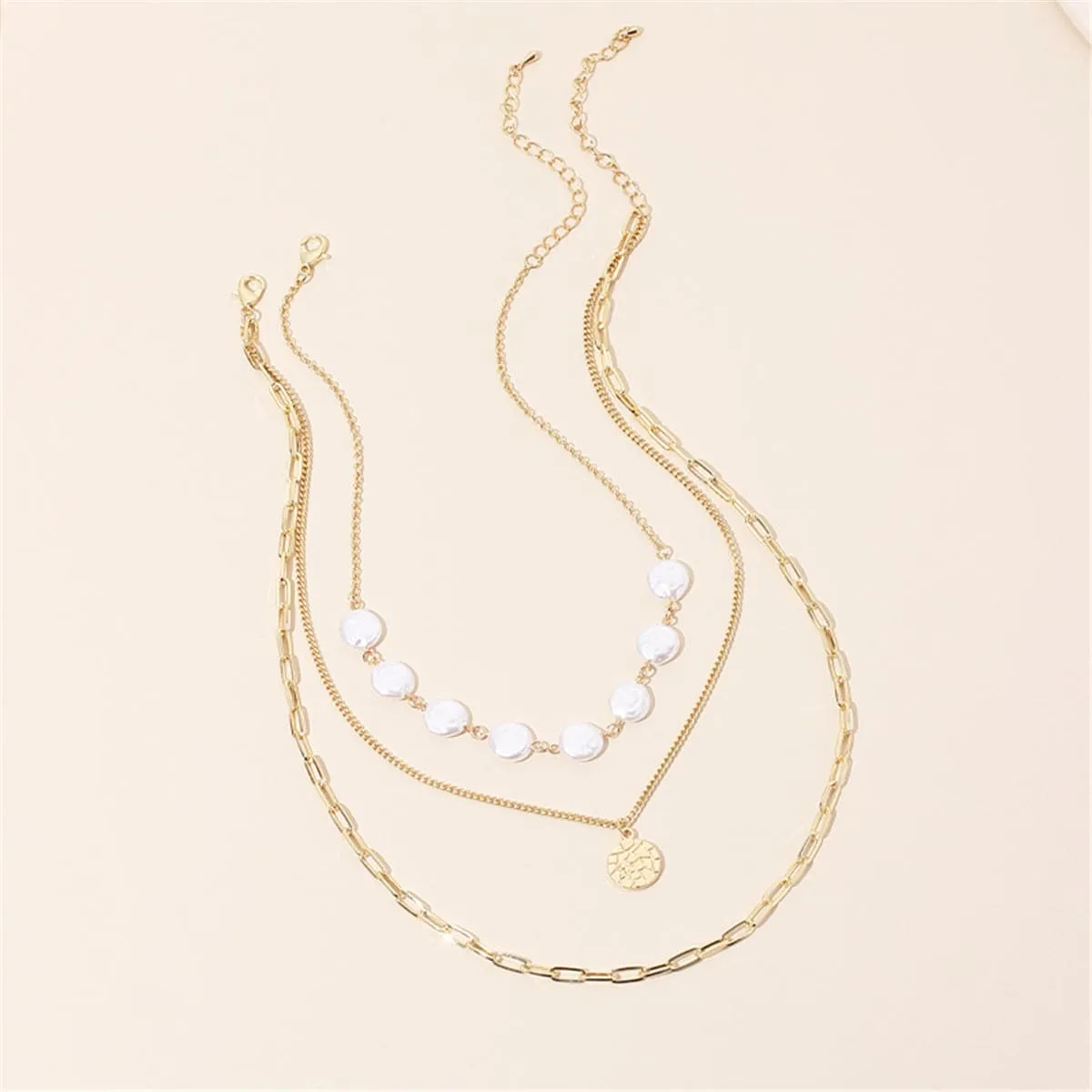 Pearl & 18K Gold-Plated Sequin Triple-Layer Necklace Set