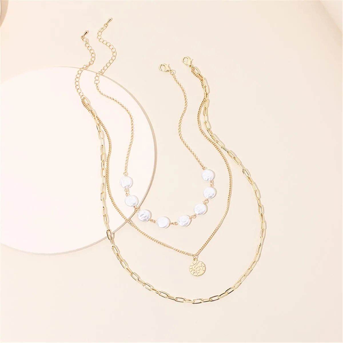 Pearl & 18K Gold-Plated Sequin Triple-Layer Necklace Set