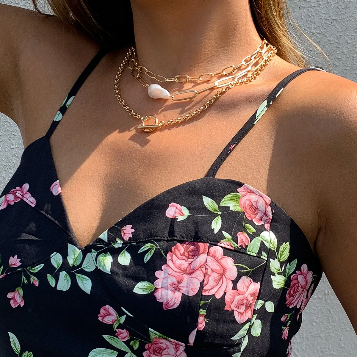 Pearl & 18K Gold-Plated Toggle Chain Layered Pendant Necklace Set