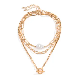 Pearl & 18K Gold-Plated Toggle Chain Layered Pendant Necklace Set