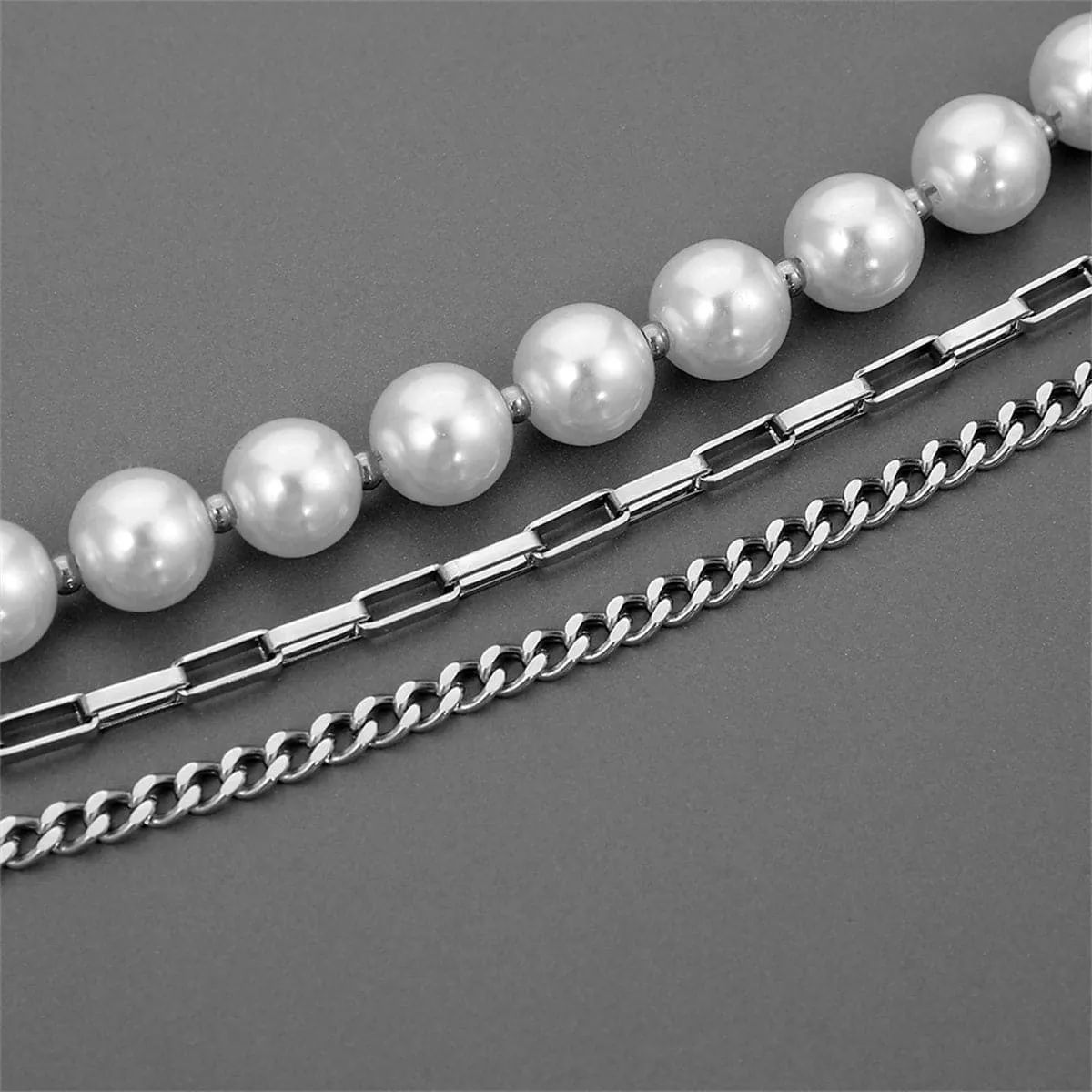 Pearl & Silver-Plated Chain Layered Necklace Set
