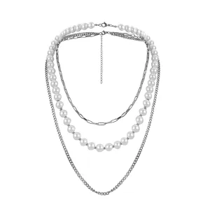 Pearl & Silver-Plated Chain Layered Necklace Set