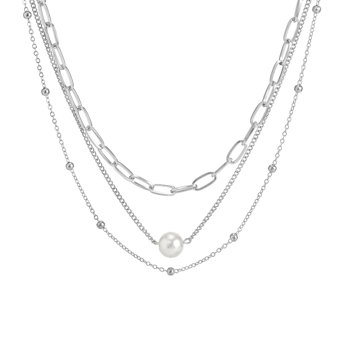 Pearl & Silver-Plated Necklace Set