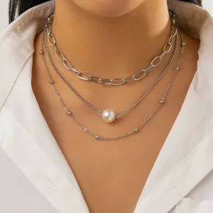 Pearl & Silver-Plated Necklace Set