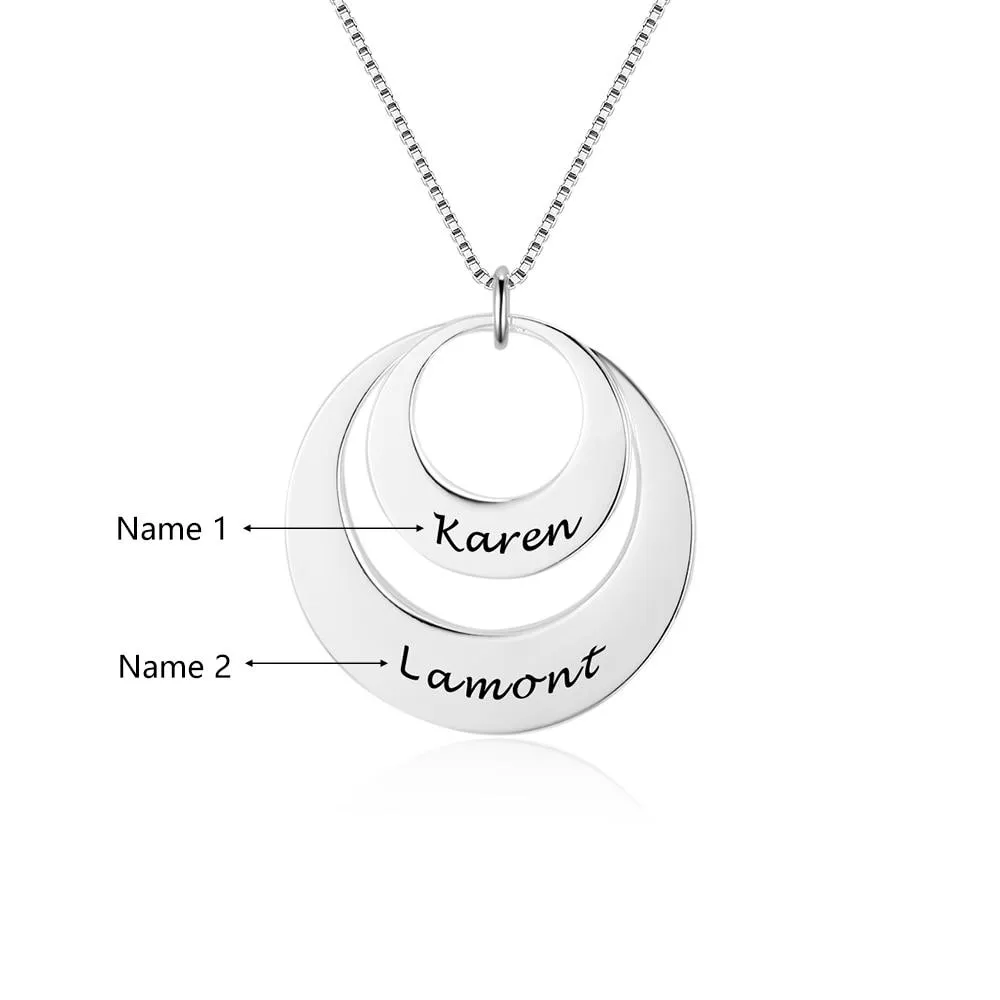 Personalized 925 Sterling Silver Necklace with 2 Round Engrave Name Pendant for Women