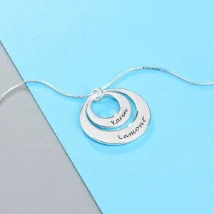 Personalized 925 Sterling Silver Necklace with 2 Round Engrave Name Pendant for Women
