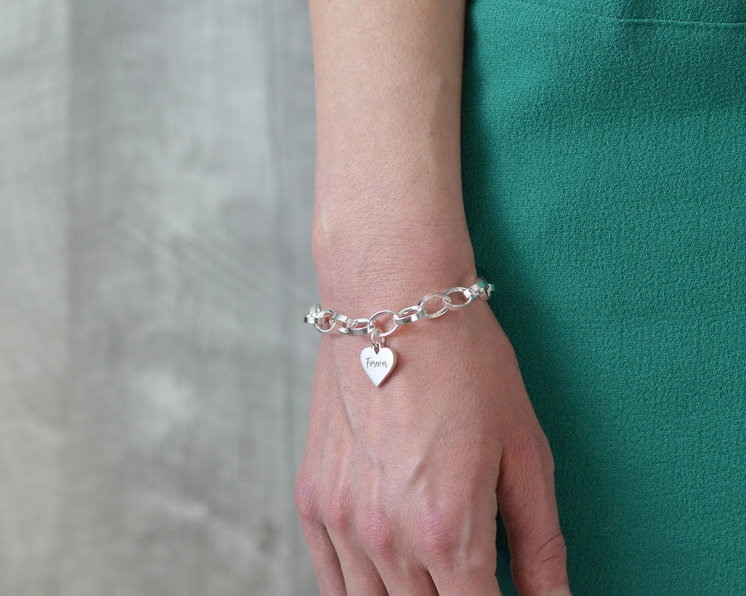 PERSONALIZED HEART CHARM BRACELET - LOBSTER CLASP