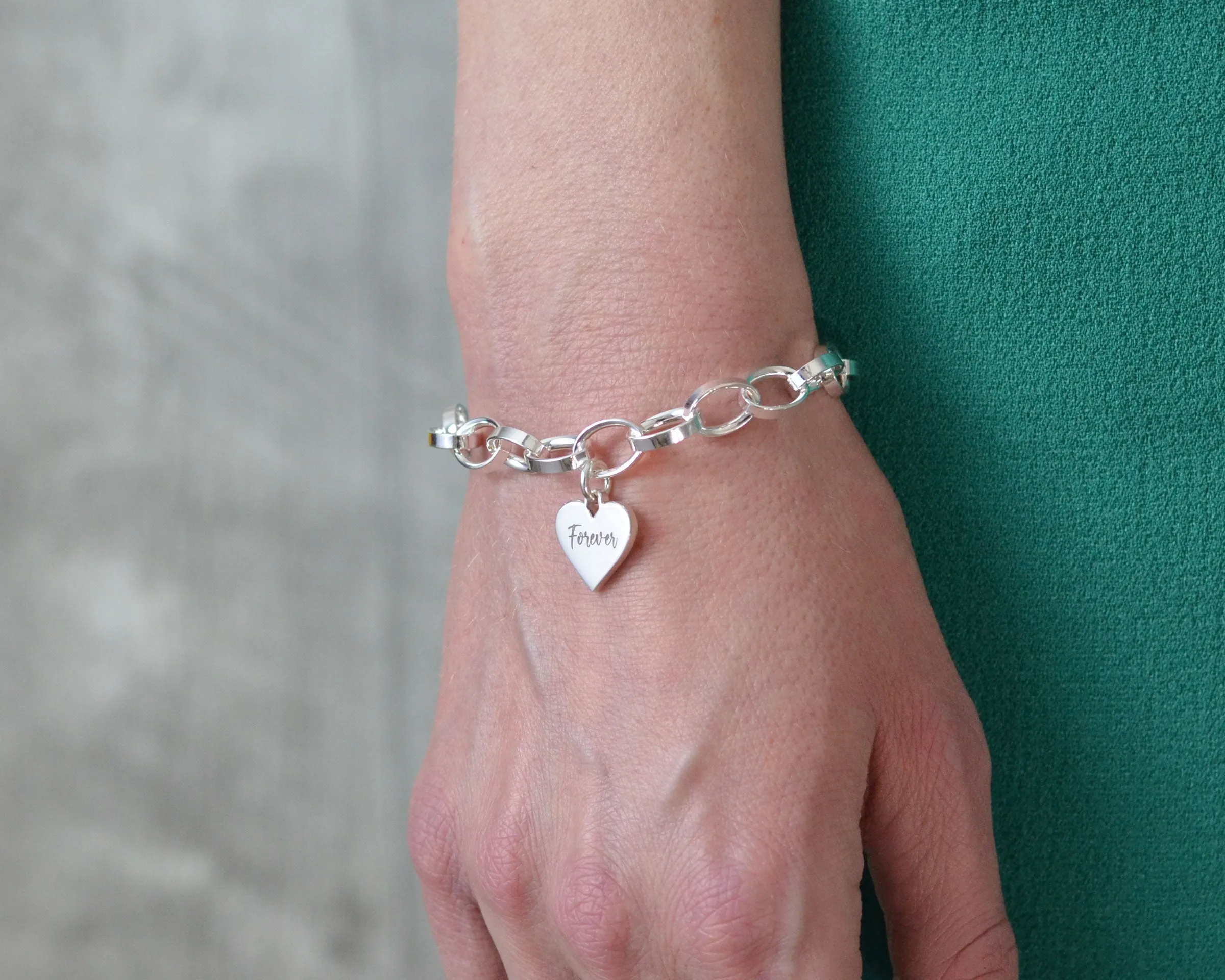 PERSONALIZED HEART CHARM BRACELET - LOBSTER CLASP