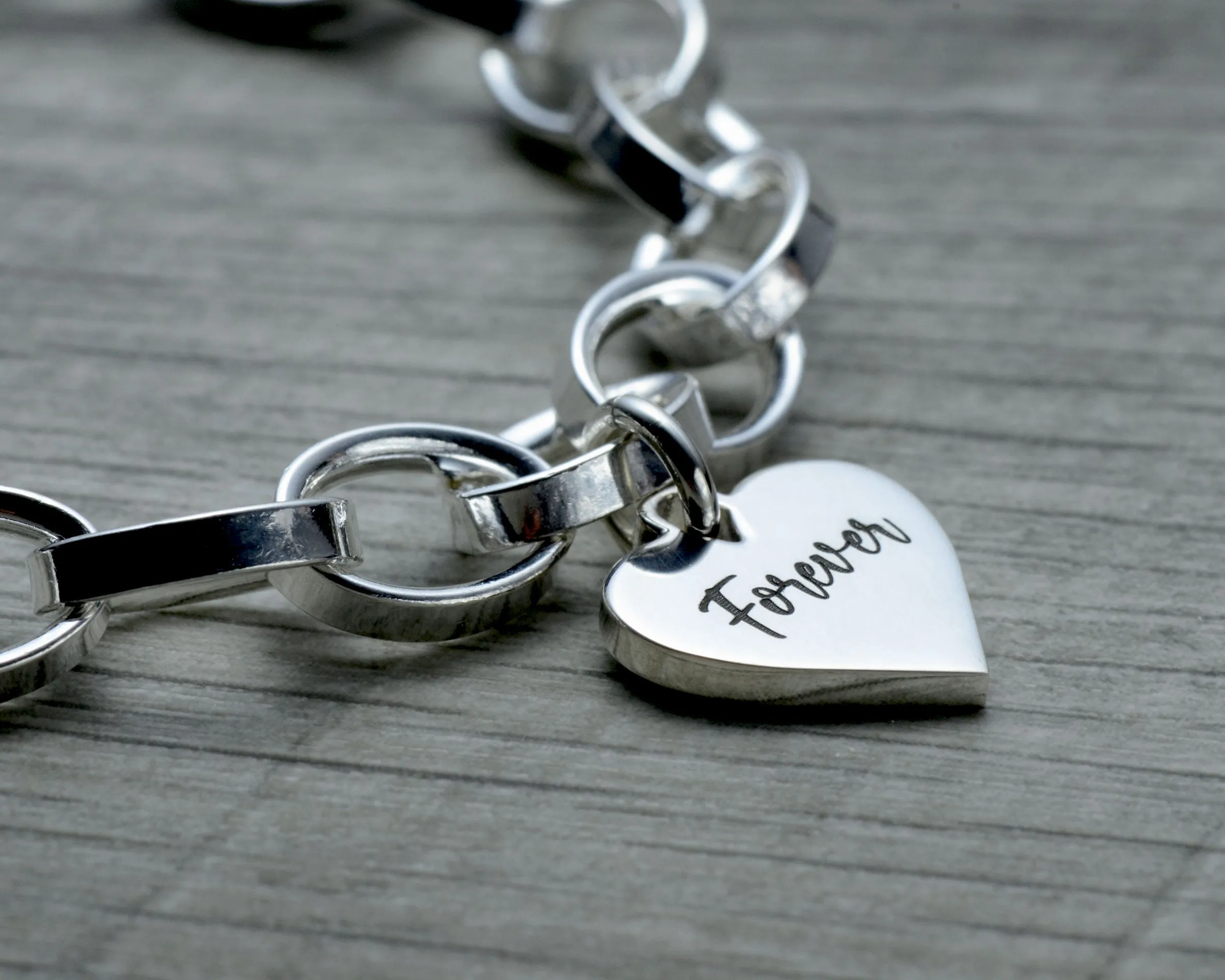 PERSONALIZED HEART CHARM BRACELET - LOBSTER CLASP